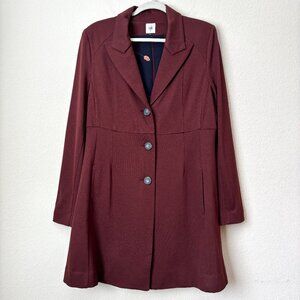 Cabi Pleated Ponte Trench Boss Long Jacket in Currant Wine 3545